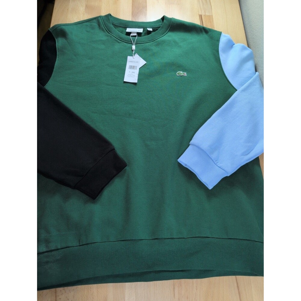 Lacoste Men's Crewneck Sweatshirt Green Black Blue Colorblock Sleeve NWT 2XL